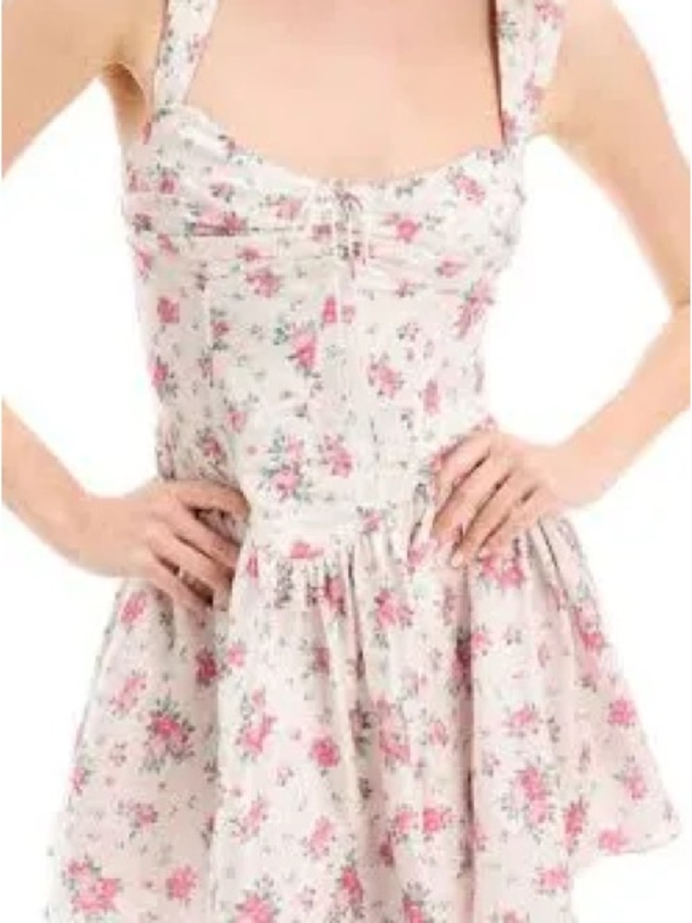 NWT (M) For Love & Lemons August white floral satin dress